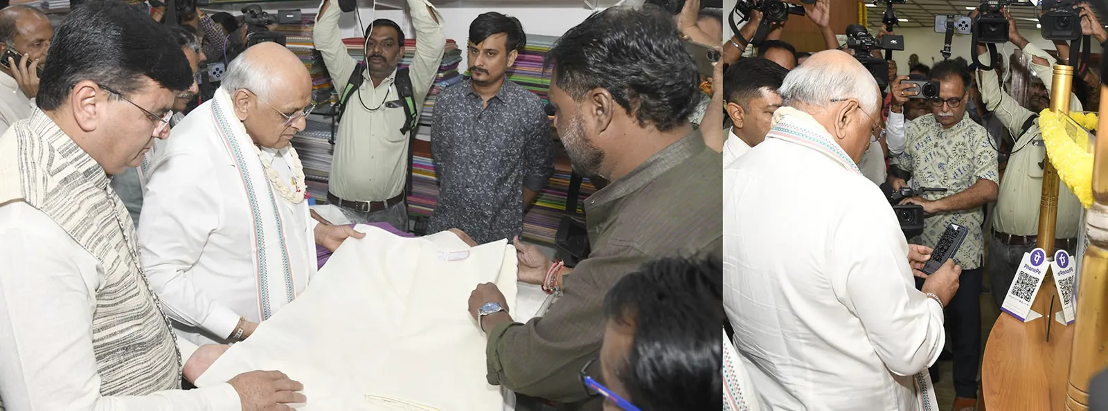 ગાંધીનગરમાં સૌરાષ્ટ્ર રચનાત્મક સમિતિના ખાદી હાટમાંથી ખાદી ખરીદી ડિજિટલ પેમેન્ટ કરતા મુખ્યમંત્રી ભૂપેન્દ્ર પટેલ